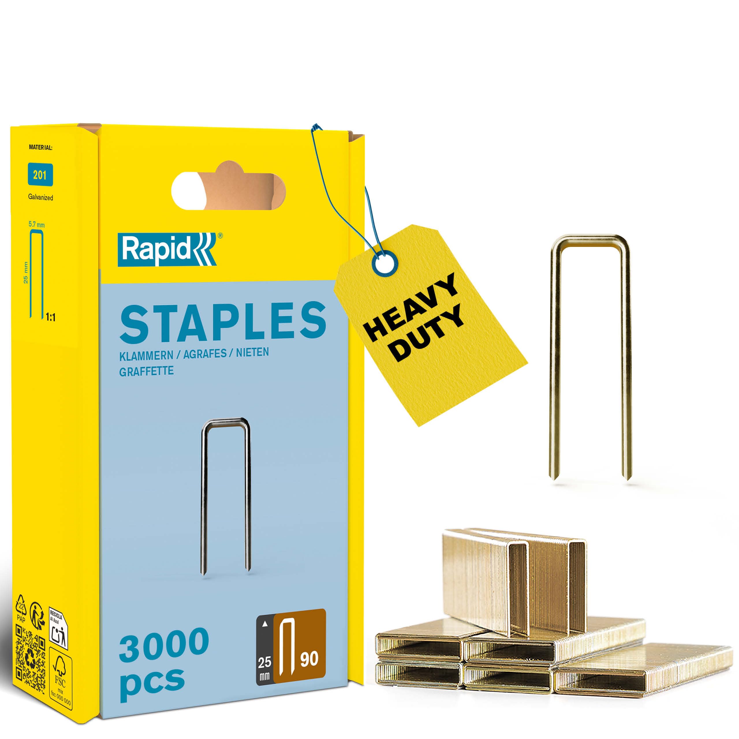 Rapid High Performance No.90 Narrow Crown Staples, Leg Length: 25 mm, 5000124 - 3000 Pieces