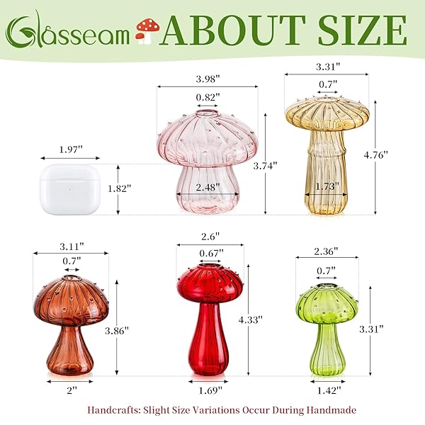 GLASSEAM MUSHROOM PROPAGATION VASE, COLORED FLOWER VASES DECORATIVE SET OF 10, UNIQUE SMALL GLASS VASES FOR FLOWERS,AESTHETIC MINI CUTE VASE DECOR, HYDROPONIC BUD VASE FOR BEDROOM BATHROOM KITCHEN