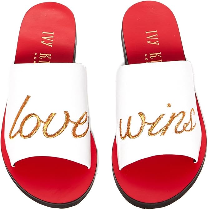 Amazon Com Ivy Kirzhner Quotes Love Wins White Red Flat Slide