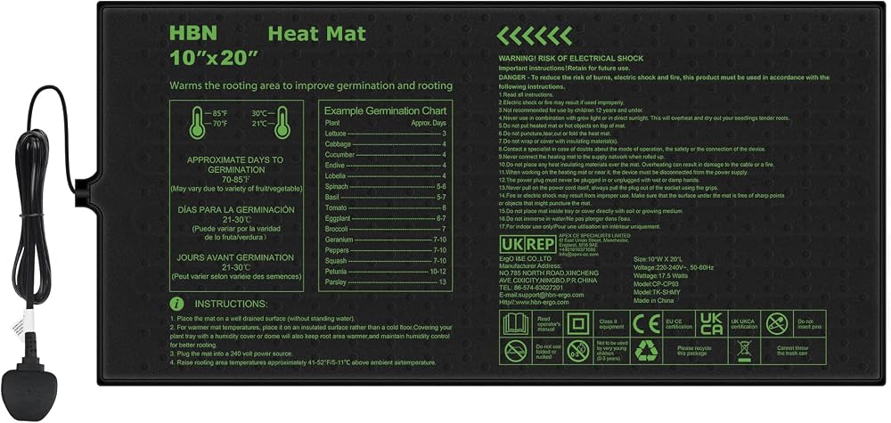 HBN Seedling Heat Mat 10"x20" Waterproof for Germination & Greenhouse