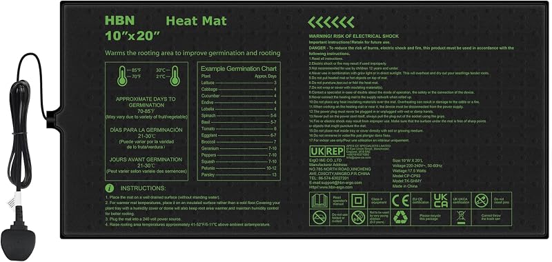 HBN Seedling Heat Mat 10"x20" Waterproof for Germination & Greenhouse