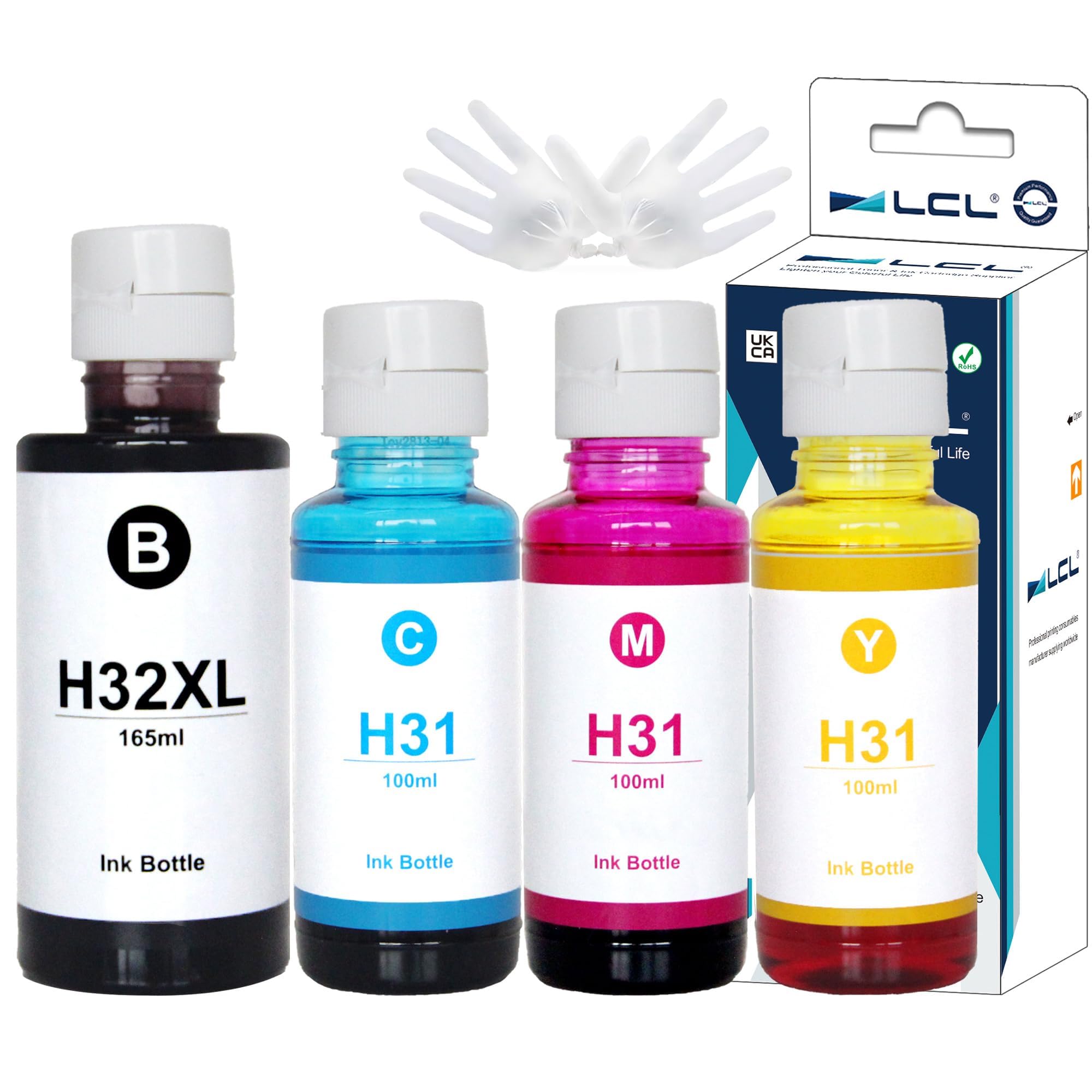 LCL 32XL 165ml 31 1VV24AE 1VU26AE 1VU27AE 1VU28AE Ink Bottle Compatible for HP Smart Tank 455 457 502 514 517 532 551 555 559 570 571 617 651 655 DeskJet GT-5810 GT-5820 GT-5822 (4PK KCMY)