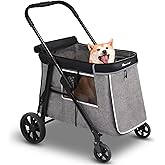 Totoro Ball Medium Dog Stroller for Small to Large Dogs 4 Wheels Multi Pet Stroller for 4 Dogs Holds Up to 40lbs, One-Click Folding&Smooth Tires&Sunshade & Storage Basket (Gray, Medium)