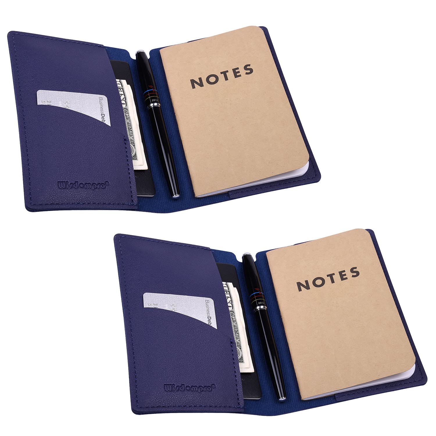 Wisdompro Journal Cover, 2 Pack PU Leather Notebook Cover for Field Notes, or Other 3.5" x 5.5" Pocket Notebooks - Blue