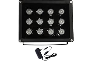 AUTENS IR Illuminator, 850nm 12-LEDs Wide Angle IP67 Waterproof Night Vision LED Array IR Infrared Light with Power Adapter f