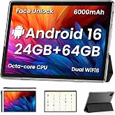 TUOHAITIME Android 16 Tablet,10 inch Tablets, Octa Core CPU, Black | 24GB+64GB+512GB Expansion, 1280x800 Display Screen, WiFi6, Dual Cameras, 6000mAh Battery, Widevine L1 Google Kids Space