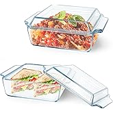 2 Pack Glass Casserole Dish with Lid, 1 QT Glass Baking Dishes Rectangular Clear Casserole Dish Oven Bakeware for Baking, Ser