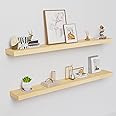QueenFun White Oak Floating Shelves for Wall, 60 Inch Long Fireplace Mantel, 2 Inch Thick Sturdy Wall-Mounted Floating Shelf, 8 Inch Deep Wood Shelves for Kitchen Living Room Bedroom Bathroom, 2-Pack