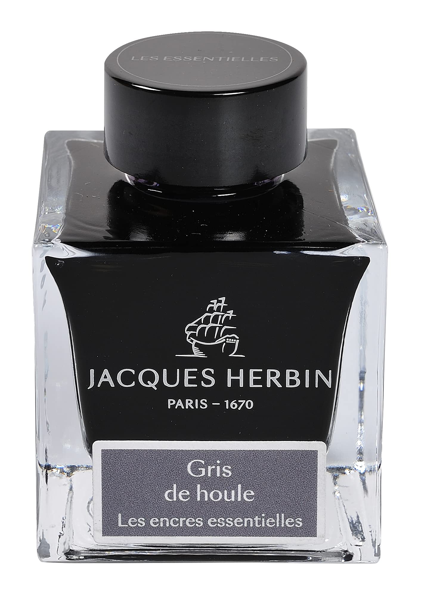 Jacques Herbin 13108JT - 50 ml ink bottle for fountain and roller pens, gris de houle/ Swell Grey colour - Made in France - calligraphy - writing - arts