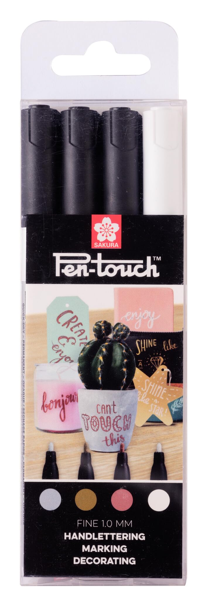 SAKURA Pen-Touch Fine Permanent Marker Set of 4 | Metallic + White | Pens for Decoration, Hand Lettering & Crafts