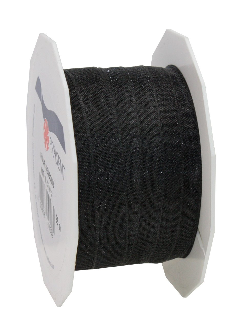 C.E. Pattberg Präsent - Four Seasons Organza wired edge Ribbon Black 10 mm width, 25 m length