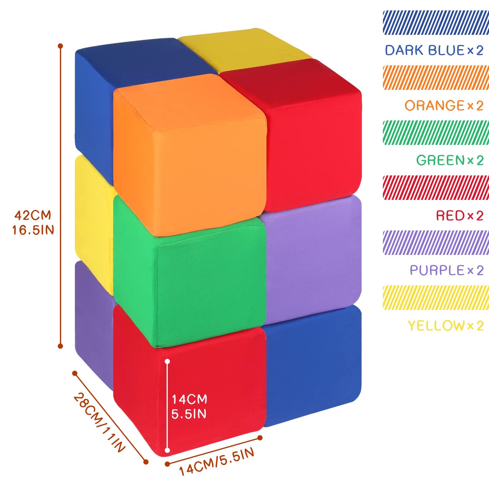 UHAPPYEE Foam Blocks for Toddlers 1-3, 12 PCS 5.5 inch Foam Soft Cubes for Kids, Colourful Building Blocks, Stacking Block Sets, Throwing Toys