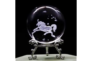 vskikris 3D Laser Unicorn Crystal Ball Paperweight with Stand - Glass Unicorn Figurine Birthday Gift