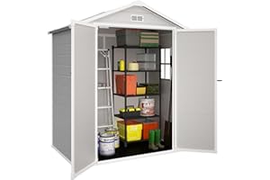 BTMWAY Resin 6x4 FT Outdoor Storage Shed with Floor Included,Small Plastic Shed with Window,Wood-Like Appearance,Water and UV Proof,Double Doors,Garden Tool Storage,Bike Shed,Backyard Shed,Gray