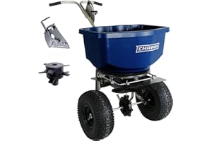 CHAPIN INTERNATIONAL Chapin USA 82400B Made in The USA 100-pound Professional Rock Salt and Ice Melt Walk Behind Spreader, Baffles, 14" Tires, T Handle, Stainless Steel Frame, Enclosed Gear Box, Blue