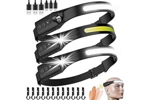 najiaxiaowu Rechargeable LED Headlamp 3 Packs,COB230° Wide Beam Headlamps, 5 Modes of Lightweight Headlamps with Motion Sensors, Type-C USB Charging Headlamps,Suitable for Night Running