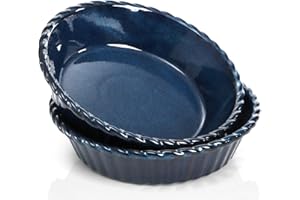 Peohud 2 Pack Ceramic Pie Pans, 10 Inch Deep Fluted Pie Plate, 54 Ounce Round Baking Dish for Quiche, Apple Pecan Pie, Pot Pi