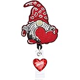 Gnome with Heart Retractable Valentines Day Badge Reel ID Tag, with Alligator Clip,24in Nylon Cord, Nurse Office Employee Name Badge