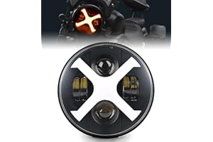 HENGTUAOTO 7 inch LED X Style Motorcycle Headlight White/Amber Led Motorcycle Headlight, Compatible with Street Glide,Softail Heritage,Road King,Electra Glide