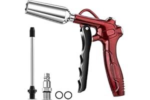 High Volume Air Blow Gun with Powerful Flow Nozzle, Retro Red Air Nozzle Blower Gun with 4.9" Stainless Steel Extension & 1/4