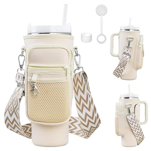 Zouboto Stanley Cup Bag with Phone Pocket - Insulated Neoprene Water Bottle Holder,Adjustable Shoulder Strap for Gym & Travel - Leakproof Bottle Carrier for Women,Men,Active Lifestyles