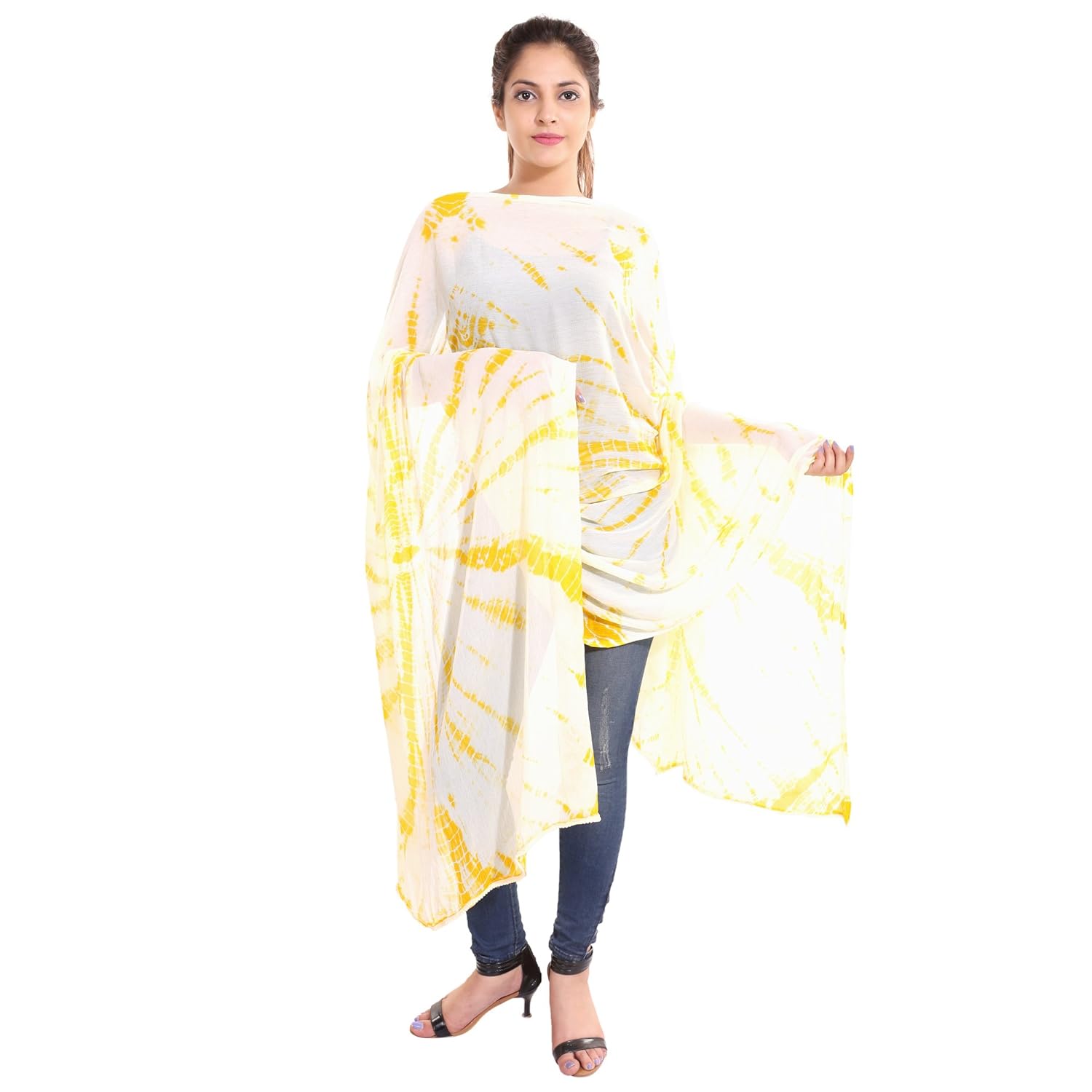 zaributi pure chiffon tie and dye dupatta with pom pom lace