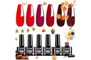 LKE Dark Red Gel Nail Polish Set Halloween Christmas 6 Colors Dark Red Shade Glitter Gel Polish Set Nail Kit Soak Off U V LED Lamp Nail Art Design Manicure Pedicure Home DIY & Salon