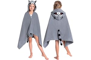 OLAOLA Raccoon Hooded Towel for Kids 3-12 Years, 28" x 53" Soft Thick Absorbent Beach Towels, Toddler Bath Towel Wrap, Swim Pool Towels Poncho for Boys Girls
