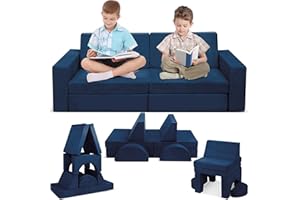 Betterhood Modular Kids Play Couch, 10PCS Child Sectional Sofa Imaginative Furniture Play Set for Creative Kids, Toddler to Teen Bedroom Furniture, Girls and Boys Playroom Convertible Sofa, Blue