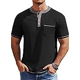 COOFANDY Mens Henley Shirts Short Sleeve Casual Button T-Shirts Basic Tee Shirts Summer Vintage T Shirts with Pocket
