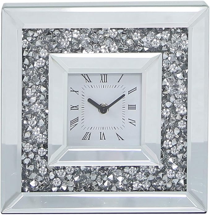 Home Inspirations Silver Mirror and Crushed Crystal Small Mantel Clock