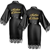 Coume 2 Pcs Women Bridal Robe for Mother of the Bride Groom Satin Robes for Wedding Party Getting Ready Sleepwear Kimono