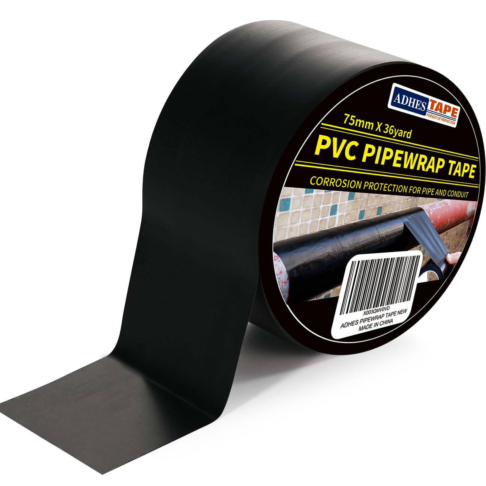 ADHES Strong Duct Tape Heavy Duty Adhesive Black Duct Tape Corrosion Protection Pipe Tape, PVC Waterproof, Metal & Electrical Piping, Outdoor Insulation, 3 Inch X 36 Yds