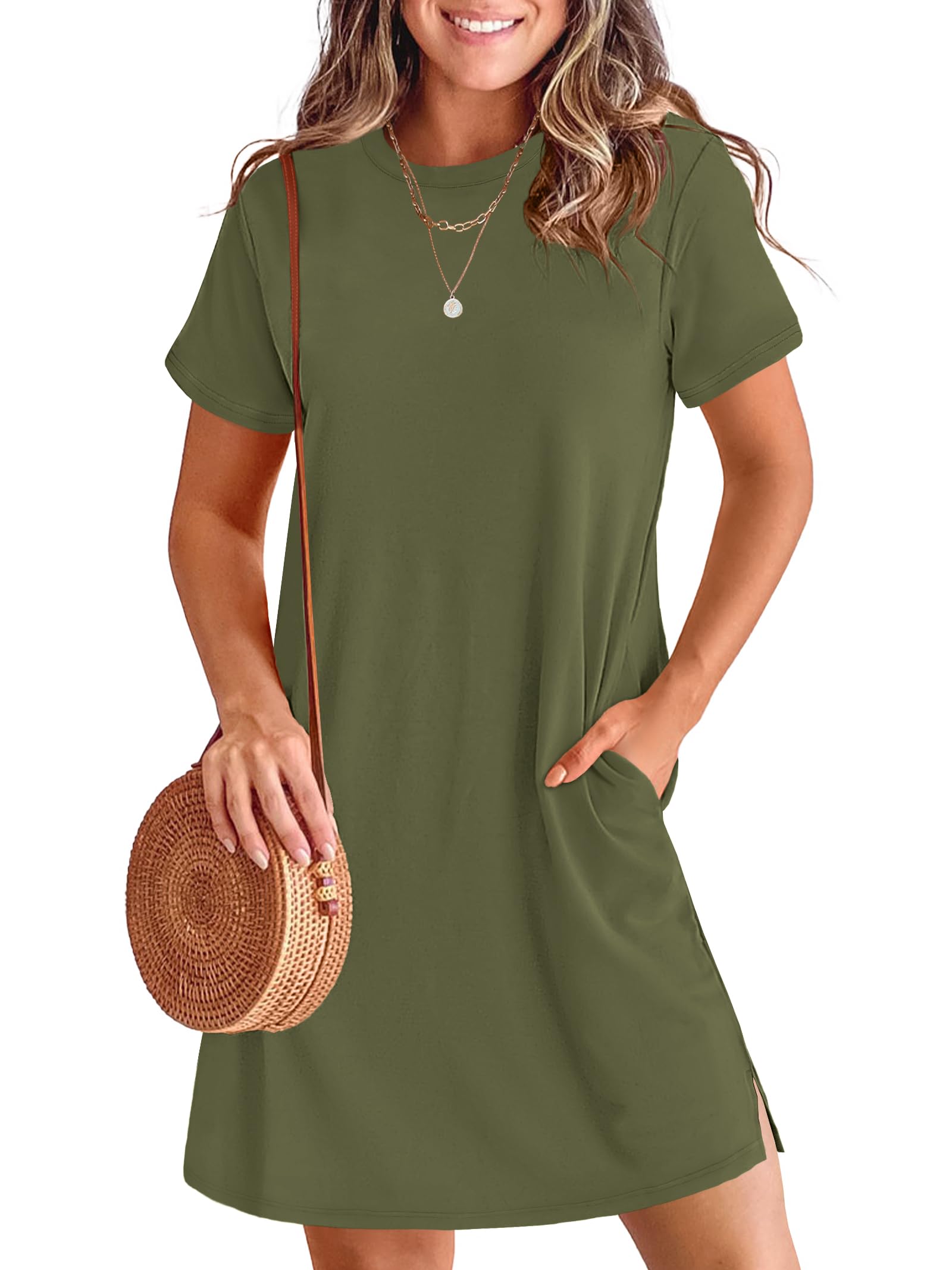 Women’s Mini Stripe Shirt Dress with Short Sleeves main image 1