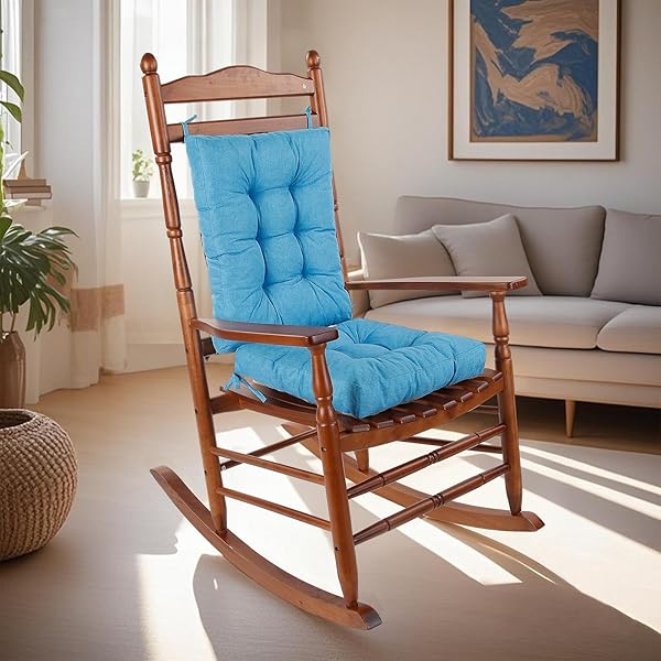 LYLNBYWK ROCKING CHAIR CUSHION, THICKENED TUFTED SEAT AND BACK CUSHION WITH TIES, SUITABLE FOR INDOOR/OUTDOOR ROCKER, PACK OF 2, LIGHT BLUE