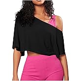 SOLY HUX Women's Off The Shoulder Tee Yoga Workout Crop Top Half Sleeve Asymmetrical Neck Activewear T Shirt