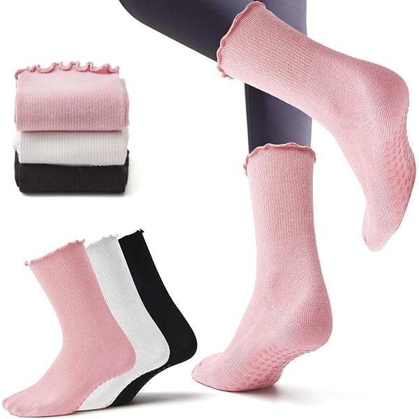 Lot De 5 Paires Chaussettes Antidérapantes Femme 35-40 Yoga Pilates - Blanc Gris Rose Lilas Vert Menthe