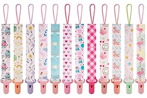 TAMHOO 12 Pack Pacifier Clips with Strap 25.5cm - Premium Polyester Baby Pacifier Holder Set, Multi-Design Clips for Girls Boys（Multi Color B）