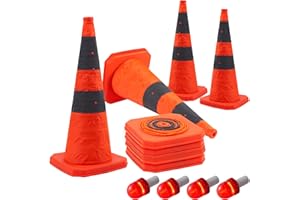 4 Pack 28 inch Collapsible Collapsible Traffic Cone/Traffic Cone Sign/Multipurpose Pop Up Safety Cone with LED Ceiling Light 