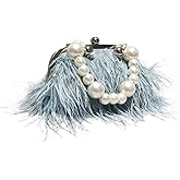 Vintage Fluffy Ostrich Feather Evening bags and Clutches for Women Pearl Chain Tote bags Bridal Purses Wedding Party
