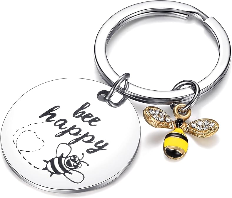 RYANDYPE Womens Keyring Bee Happy Bees Keychain Keyrings for Women Men