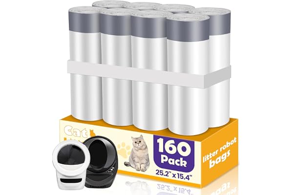 FURWEY 160Pack Cat Litter Box Liners with Drawstring Compatible with Litter-Robot 3/4 Heavy Duty Cat Litter Bags Waste Bags R