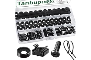 Tanbupu 120Pcs M6 x 16mm Rack Mount Cage Nuts, Screws, Washers and Self-Locking Cable Ties, Server Rack Screws and Square Nuts for Rack Mount Server Cabinet, Shelves, Enclosures, Routers