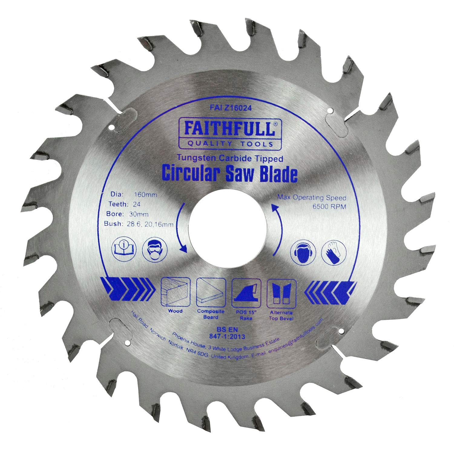 Faithfull FAIZ16024 TCT Circular Saw Blade 160 mm x 30 mm Bore x 24 Teeth