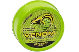 GASOILA Venom Pro-Grade PTFE Thread Tape, 1/2" x 520" Roll – Professional-Grade, 99.9% Pure, 2X Thicker, No Dyes, UL-Approved for Plumbing, Potable Water, Food Grade, and Oxygen Systems