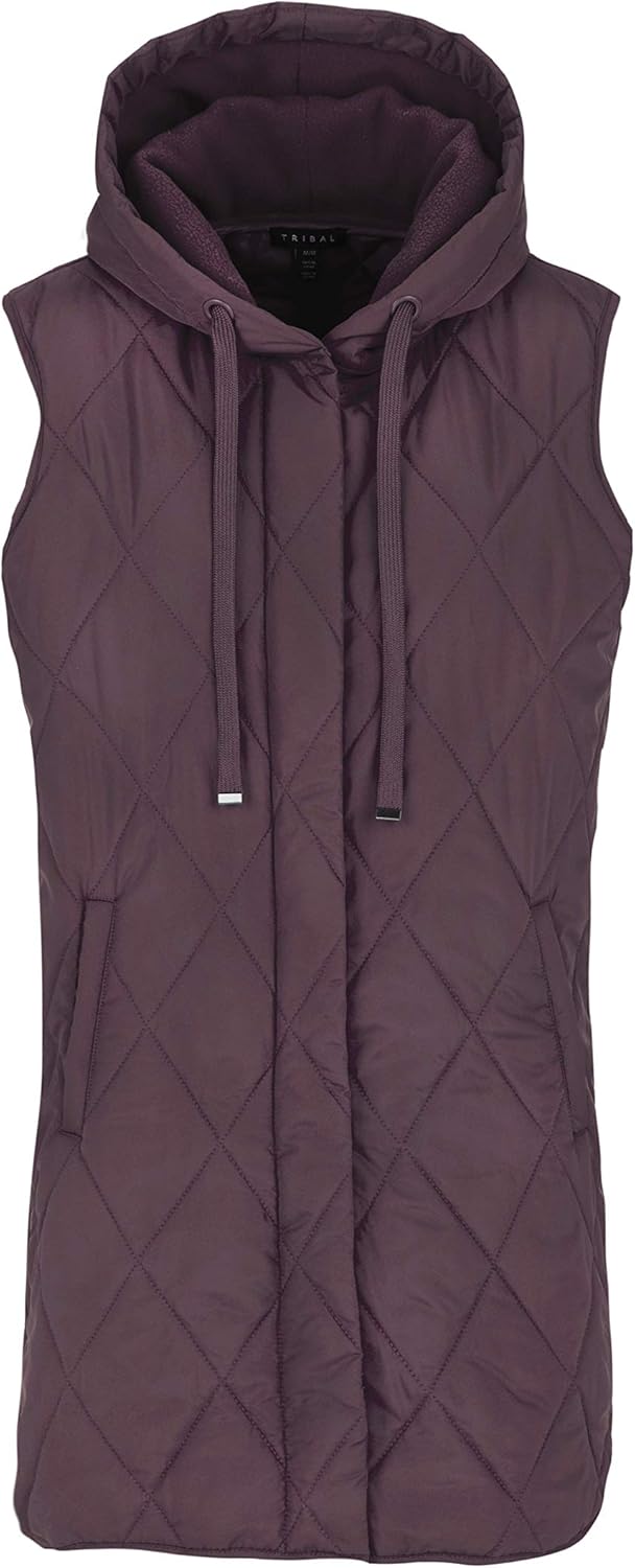 Tribal womens Hooded Long Puffer Vestwine at Amazon Women's Coats Shop