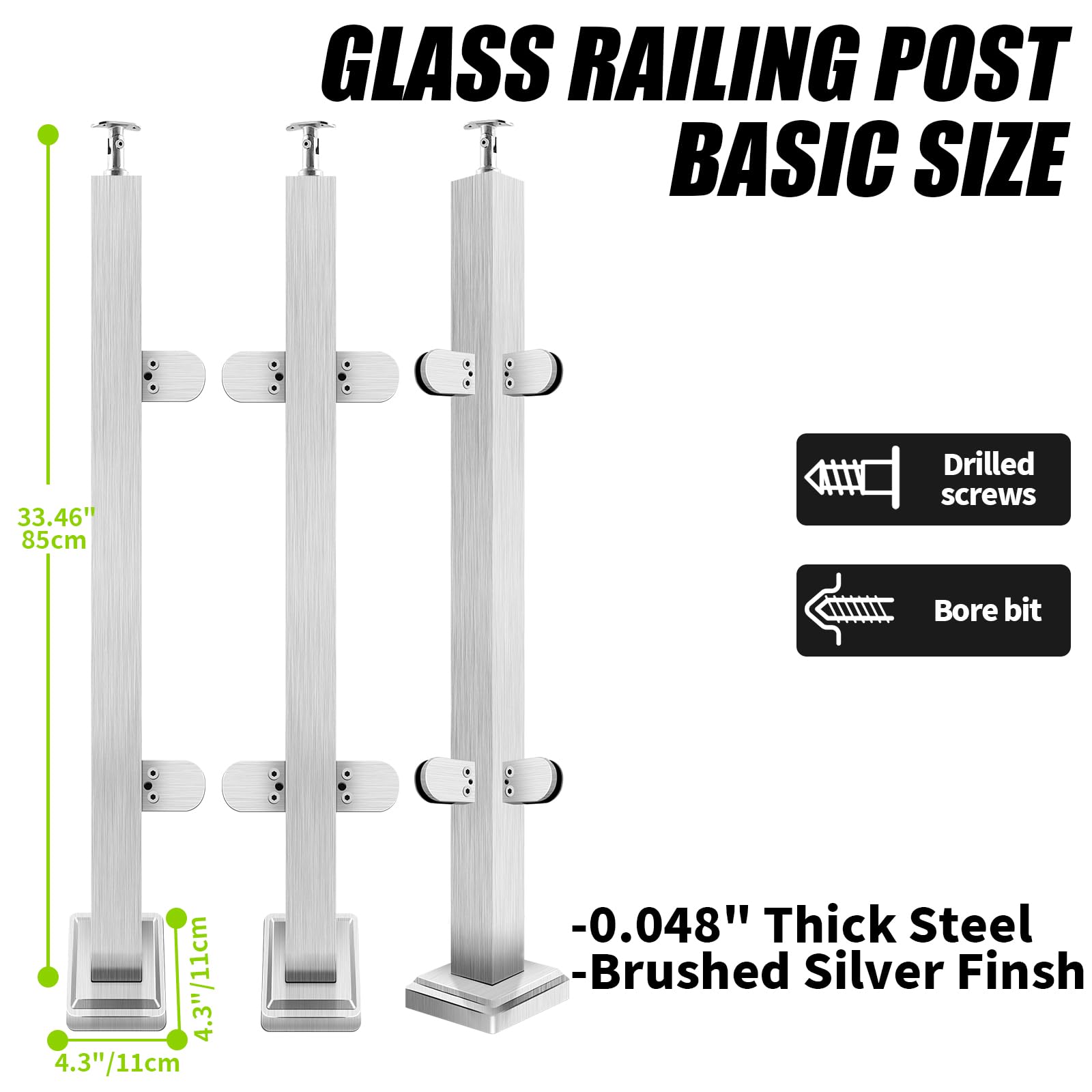 Condition photo showing New/Like New for votwoofv glass railing post 33.46" with adjustable top breckets,304 stainless steel right angle corn