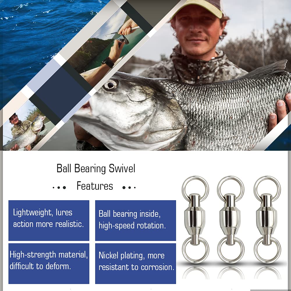 AMYSPORTS Ball Bearing Fishing Swivels Stainless High Strength Bearing Swivels Fishing Barrel Ball Fishing Swivel Freshwater Saltwater Connector Accessories 24pcs 31lbs - view 2