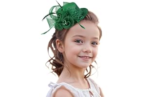 Zinniday Girls Mini Fascinators Hats - Dark Green Kentucky 2025 Hat with Hair Clip Veil Feather Small Elegant Church Victoria Derby Fascinator for Women Little Girl Porm Masquerade Dress Up