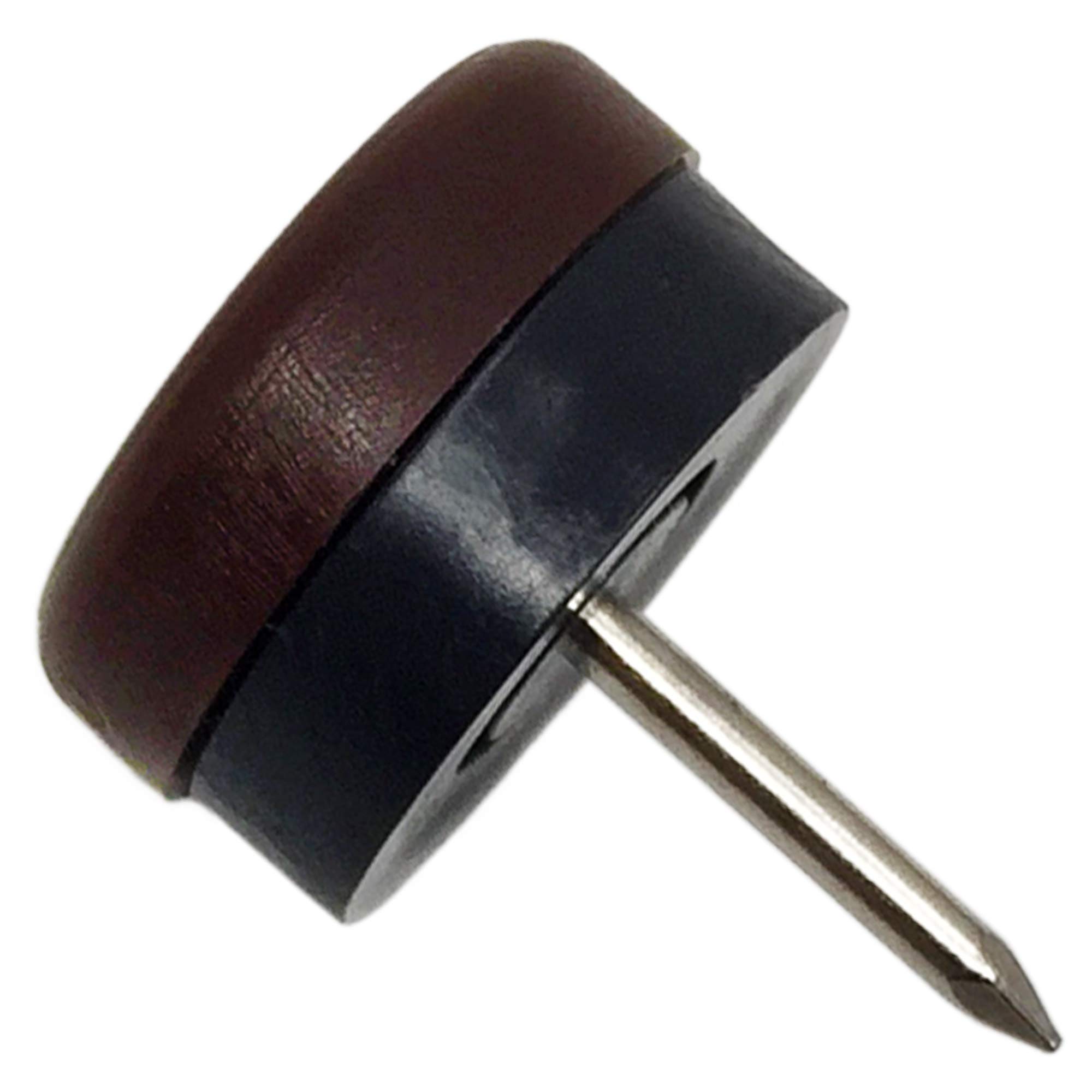 Adsamm® 4 x Plastic Glides with Buffer and Nail, Brown, Diameter 20 mm, Round, Furniture Gliders with Nail, Furniture and Floor Gliders
